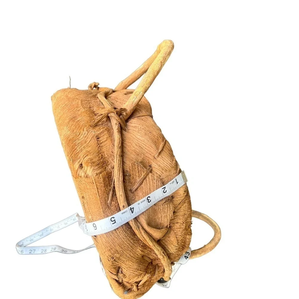 Vintage Tan Willow, Stained Bark, Curly Branch,‎ Basket, Large